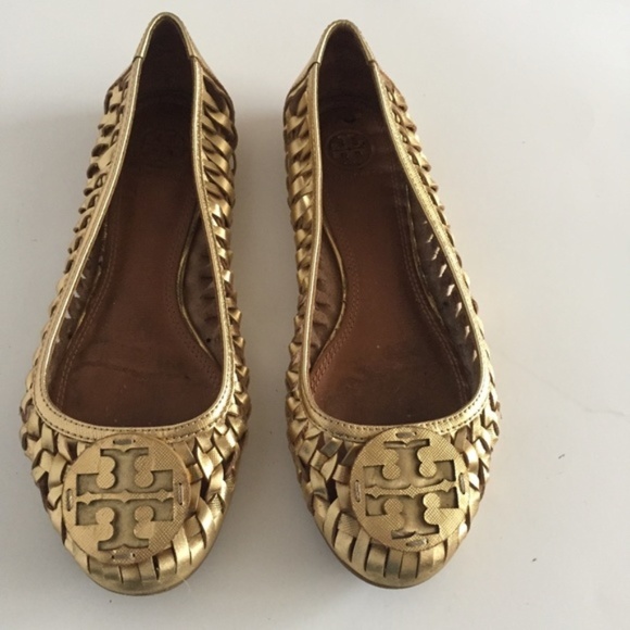 Tory Burch Shoes - Tory Burch Gold Basketweave Flats 9